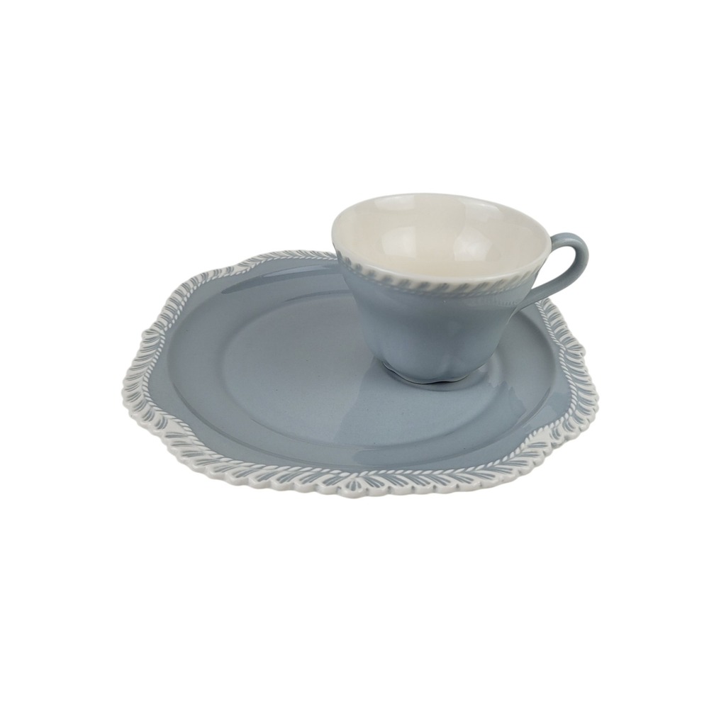 Vintage Harker Pottery Ware Gray Snack Set Cup and Plate